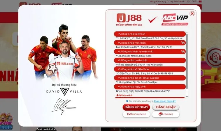 Giao diện đăng ký JJ88